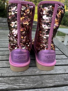 UGG CLASSIC 5 SHORT PINK SPARKLE SEQUIN SHEEPWOOL BOOTS - Picture 1 of 13