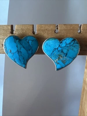 Brincos de prata esterlina turquesa granulado, coração 10 mm 925, vendedor dos EUA - Imagem 1 de 2