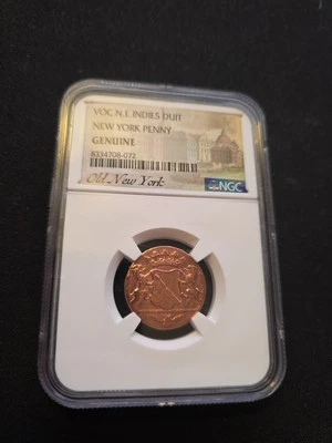 Genuíno NGC 1790 VOC N. E. Indies Duit Old New York Penny ESTADO QUASE PERFEITO - Imagem 1 de 4