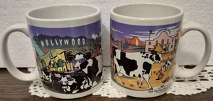 Juego de 2 tazas de café coleccionables Sherwood 1999 Road Trip Cows Travelin' West - Imagen 1 de 5