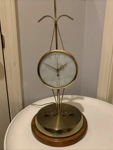Orologio da tavolo vintage metà secolo United elettrico mantello ottone legno - Foto 1 di 13