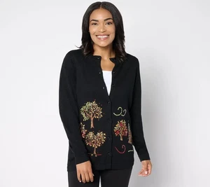 Quacker Factory Fall Foliage Cardigan Sweater Black L New - Picture 1 of 1