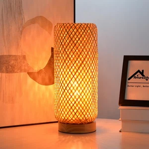 Bamboo Table Lamps with Shade, Rustic Farmhouse Boho Coastal Desk Lamp Night ... - Picture 1 of 7