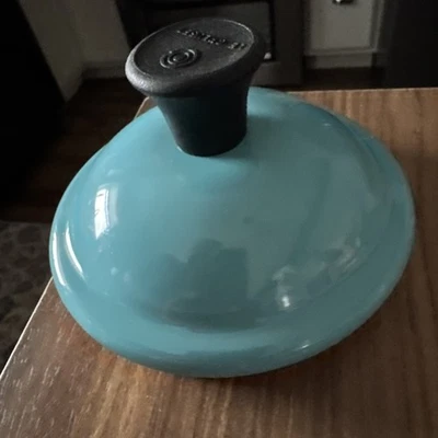 LE CREUSET Logo LID ONLY Turquoise Blue Steel Tea Kettle Replacement Top 4” - Image 1 of 4