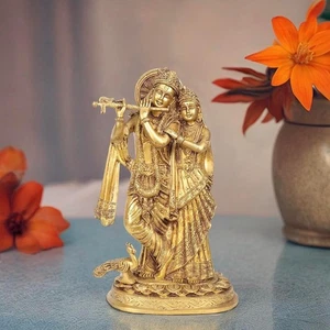 Brass Hindu God Radha Krishna Statue Idol Figurine Gift Sculpture Decor - Picture 1 of 5