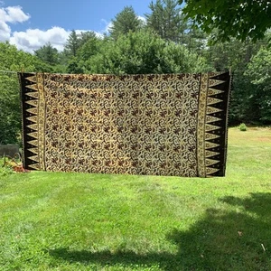 Vintage Batik Fabric 2.33 yds Cotton Brown Yellow Ethnic Sarong Swim Cover Up - Picture 1 of 8