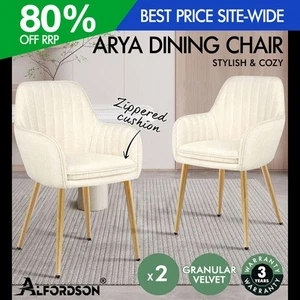 ALFORDSON 2x Dining Chair Accent Armchair Padded Tufted Granular Velvet Beige - Picture 1 of 11