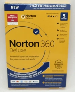 Norton 360 Deluxe Protection & Antivirus for 5 Devices - 1 Year Subscription... - Picture 1 of 1