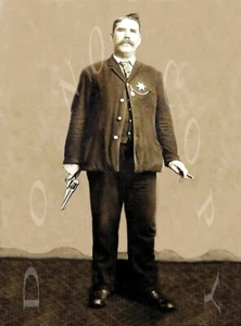 ANTIQUE REPRO 8X10 PHOTOGRAPH UNKNOWN OLD WEST LAWMAN WITH REMINGTON REVOLVER - Picture 1 of 1