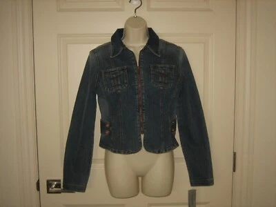 DKNY~ Chaqueta corta para mujer azul denim ajustada elástica medio cinturón~ TALLA M~NUEVA CON ETIQUETAS Foto 1 de 4