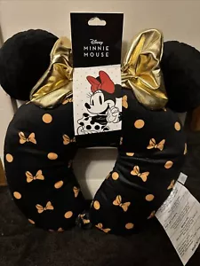 Disney Minnie Mouse Travel Pillow Black W Gold Bow And Ears - Picture 1 of 7