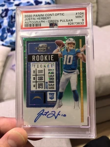 justin herbert contenders optic green pulsar auto /27 psa 9