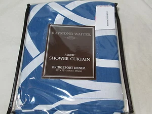 New Raymond Waites BRIDGEPORT DENIM Fabric Shower Curtain 72x72 Blue & White New - Picture 1 of 4