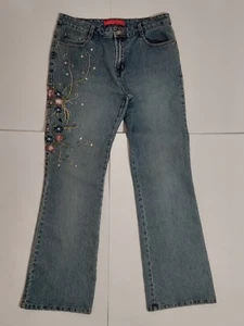 Cosmopolitan Women's Rhinestone Embroidered Blue Flare Leg Jeans Size 10 - Picture 1 of 7