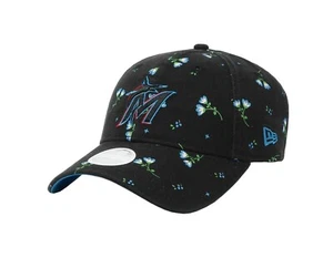 New Era 920 Cap Miami Marlins Blossom Women Girls Adjustable Black Floral Hat - Picture 1 of 5