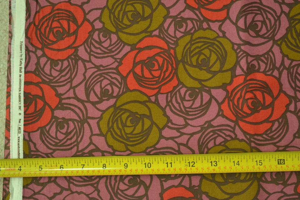 30" Long, Red & Olive Floral on Dusty-Rose Quilt Cotton, Andover/Hall, M6785 - Image 1 of 4