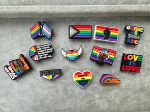 12pcs Love Shoe Charms for Croc LGBTIQA+ Rainbow Flags Hearts Pride Love is Love - Picture 1 of 6