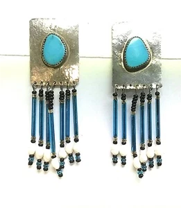 New Sterling Silver Turquoise Large Hanging Earrings - Picture 1 of 1