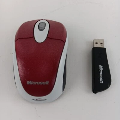 Microsoft 1056 Wireless Notebook Optical Mouse 3000 MSK-1056 With USB  - Red - Image 1 of 4