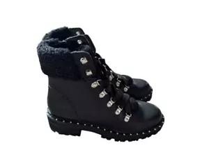 Women’s Steve Madden Black Leather Lace Up Boots NWOB Size 5.5 - Picture 1 of 6