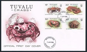 Tuvalu 348-351,FDC.Michel 350-353. Crab 1986.Stalk-eyed ghost,Hermit,Shell. - Picture 1 of 1