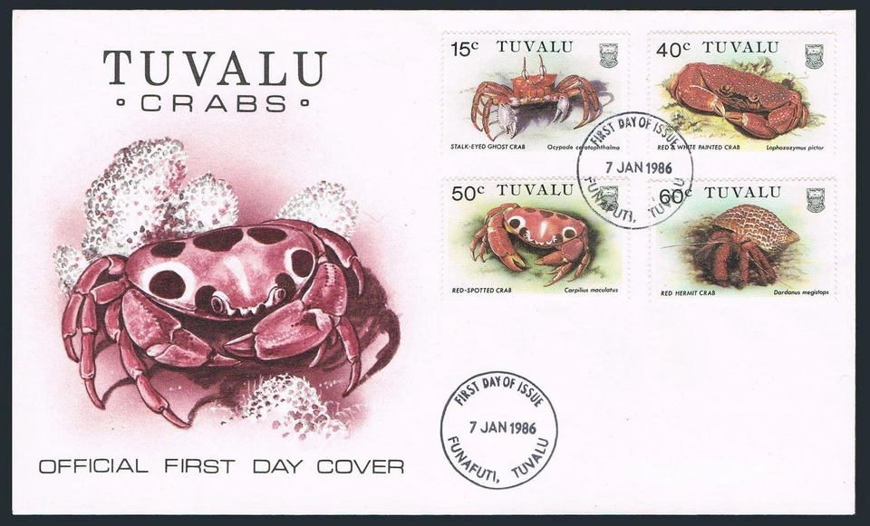 Tuvalu 348-351,FDC.Michel 350-353. Crab 1986.Stalk-eyed ghost,Hermit,Shell. - Image 1 of 1