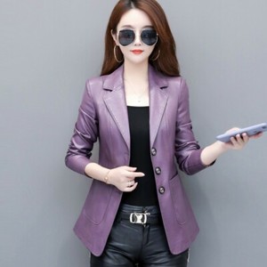 Womens Leather Jacket Slim Fit Single Breasted Suit Blazer OL Business Stylish L