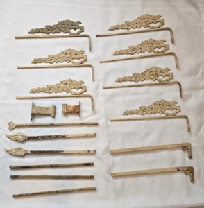 Lot 17 Piece Swing Arm Curtain Rods Extending Ornate Floral Chippy Paint Vintage - Picture 1 of 7