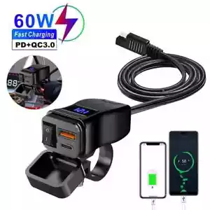 Voltmetro presa caricatore rapido 12V manubrio moto USB C QC3.0 PD impermeabile - Foto 1 di 14