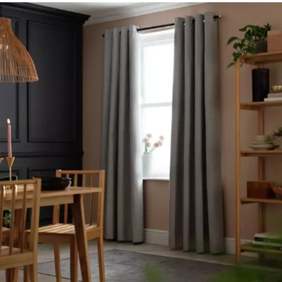 Save 50% - Habitat Plain Slub Chenille Eyelet Curtains - Grey 168cm x 229cm - Image 1 of 4