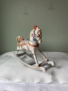 Vintage Miniature Painted Rocking Horse. Antique Look Crackle Finish. 1991 - Picture 1 of 8