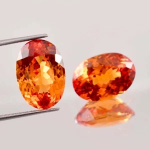 1 Pair 10x16 MM Natural Fanta Orange Ceylon Sapphire Oval Loose Gem Certified - Picture 1 of 5