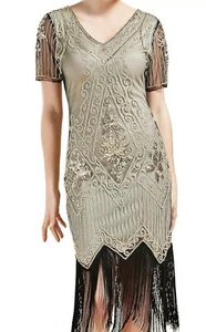 BABEYOND DRESS SIZE 2 XLARGE Champagne, BEADS FLAPPER 1920โS GREAT GATSBY PARTY - Picture 1 of 4