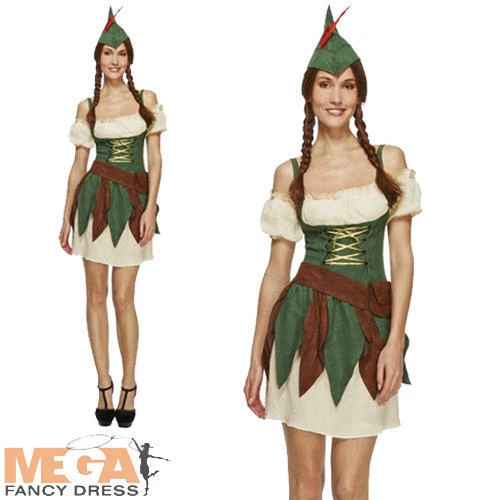 Ladies Fever Outlaw Warrior Fancy Dress Adults Book Day Elf Archer Robin Costume - image 1 of 1
