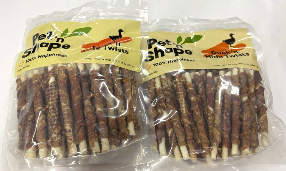2 bolsas (16 oz cada una) golosinas naturales pequeñas para perros Pet 'n Shape Duck 'n Hide Twists Foto 1 de 4