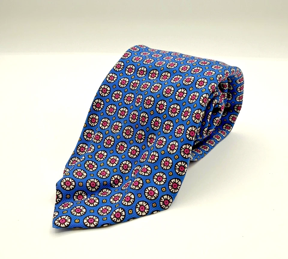 Corbata Polo Ralph Lauren Para Hombre Azul Seda Medallón Patrón Floral Hecha en Italia Foto 1 de 4