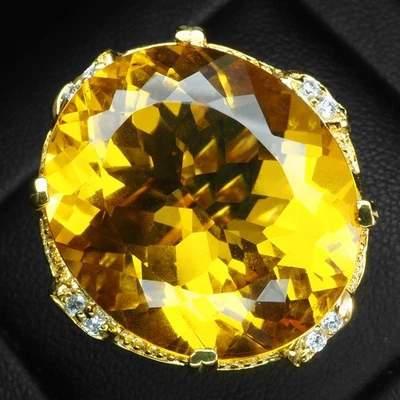 925纯银24K金戒指豪华金色黄色黄水晶椭圆形26.10克拉 — 第 1/4 张图片