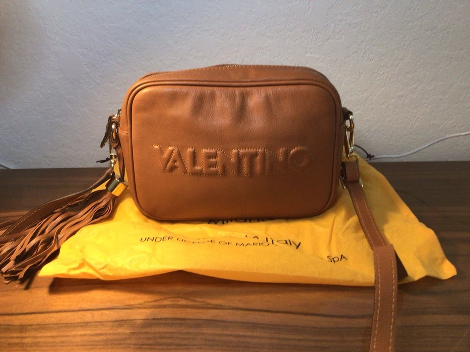 Bandolera para mujer Valentino By Mario Valentino Mia de cuero en relieve color tostado Foto 1 de 4