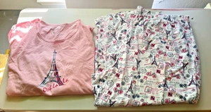 NWOT Dreams & Co 2 pc Pajama PJ Lounge Set SIZE 34/36 W 5X Plus Pink Paris Theme - Picture 1 of 8