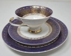 Tazza, piattino e piatto laterale vintage Mitterteich Bavaria con piedini dorati - Foto 1 di 9