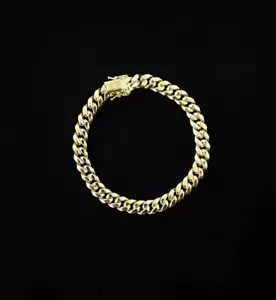 10k Yellow Gold 7.5mm Miami Cuban Chain Bracelet Box Clasp Lock Real 10K Yellow - Picture 1 of 6