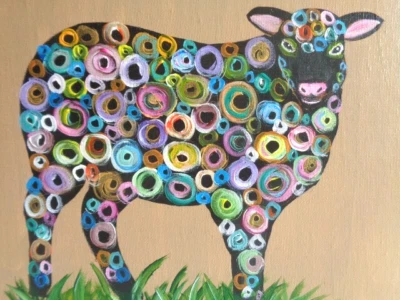 Pintura Acrílica Original COUNTRY FARM COLORIDAS OVEJAS sobre ARTE EN LIENZO Foto 1 de 3