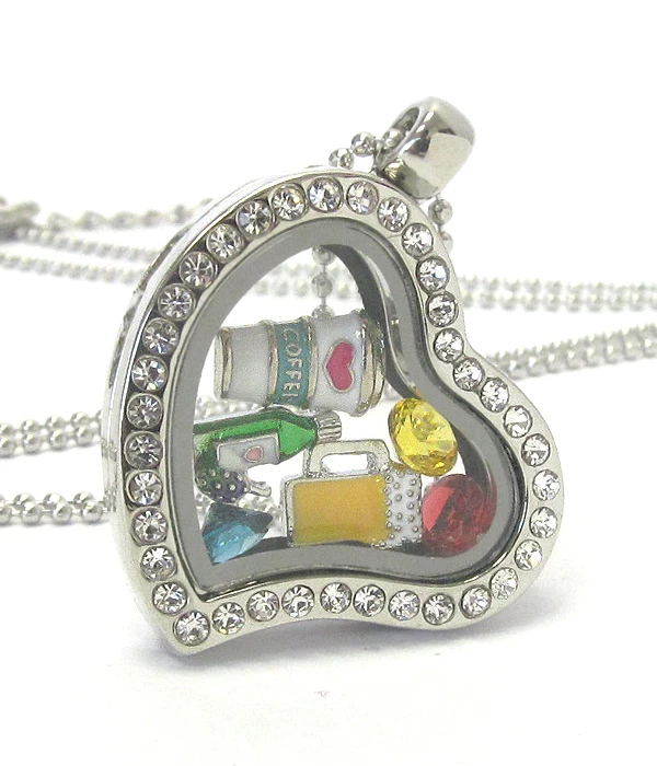 Collar Medallón Corazón Dije Flotante Café Tema Bebida Estilo Origami 23" Foto 1 de 1