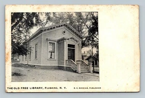 FLUSHING N.Y. THE OLD FREE LIBRARY ANTIQUE UNDIVIDED POSTCARD - Picture 1 of 2