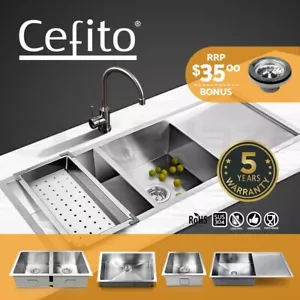 Cefito Kitchen Sink Basin Stainless Steel Under/Top Mount Single DoubleBowl - Picture 1 of 89