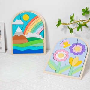Montessori Toy For Toddler Wooden Color Shapes Rainbow Flower Puzzles Gifts - Picture 1 of 13