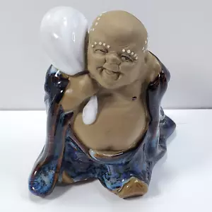 Shiwan Mudman Ton 4 1/2" lächelnder Buddha mit Sack Figur Made in Wanjiang, China - Bild 1 von 8