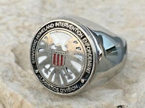 SIZE 10 STRATEGIC HOMELAND SHIELD RING SIGNET BAGUE PIN PATCH CAPTAIN AMERICA 