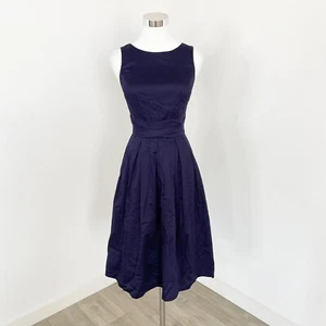 Portmans Midi Dress Womens Size 6 Navy Satin Sleeveless Fit & Flare Pleated New - Picture 1 of 12