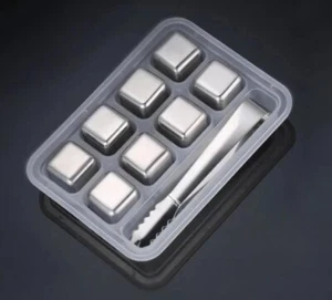 Paquete de 8 cubitos de hielo de acero inoxidable con pinzas, nuevos, cubos de tamaño de 1 pulgada de alta calidad - Imagen 1 de 12